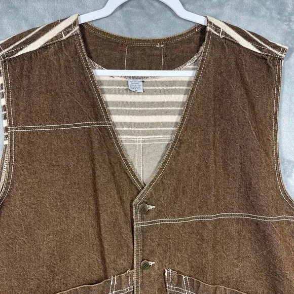 GATE‎ JEANS Mens Brown Denim Workwear Western Vest Metal Buttons Made in USA M - Picture 3 of 9